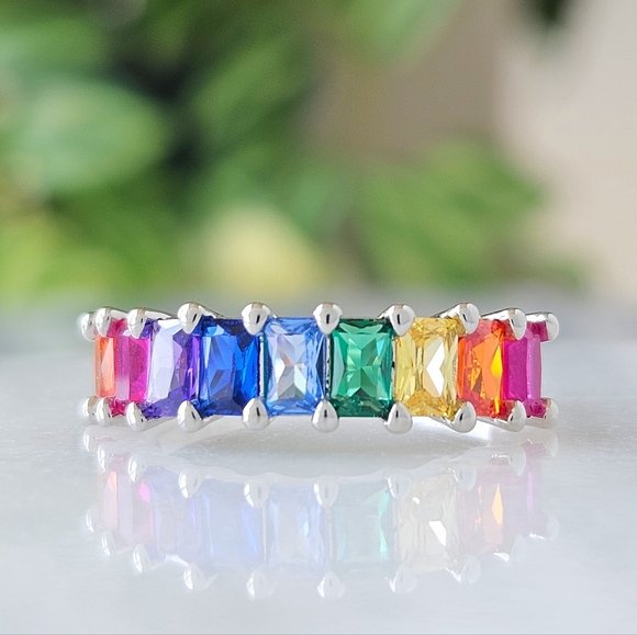 Rainbow Multicolor Heart Ring, Charmed Aroma Pride Month Jewlery Stackable Ring - Picture 4 of 4